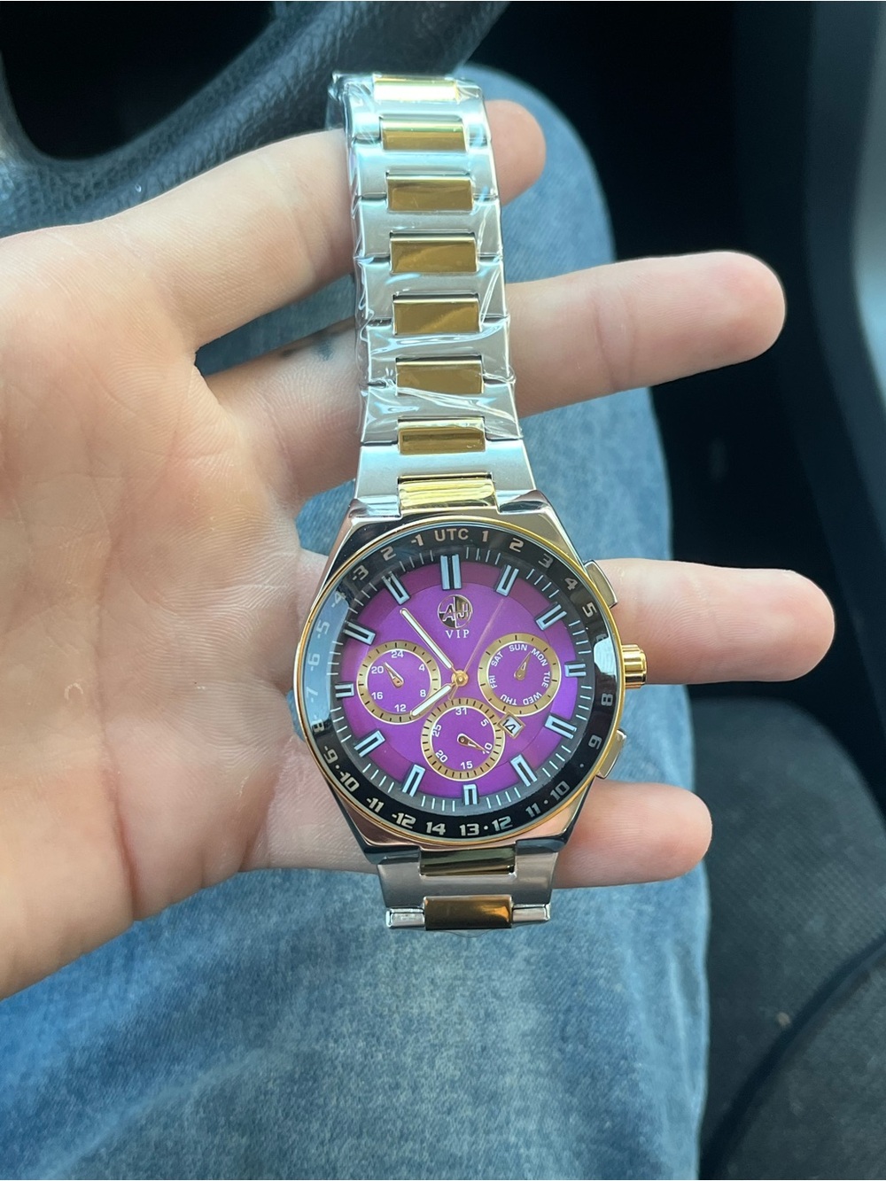 VIP Two-Tone Stainless Steel Watch with Purple Dial